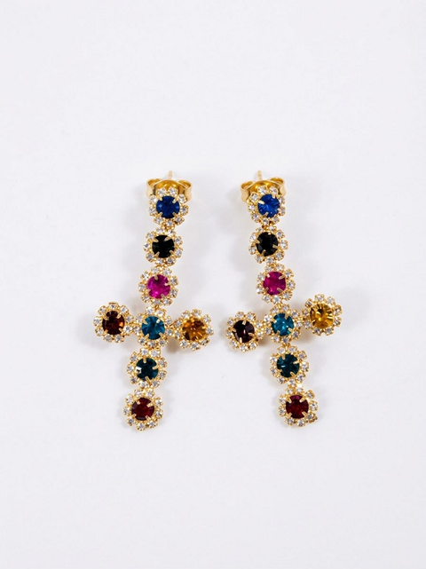 ORECCHINI CROCE CON PIETRE MULTICOLOR