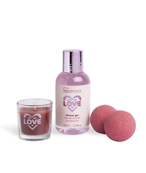 IDC INSTITUTE LOVE CONFECT - shower gel 100ml + candela + 2 bombe da bagno