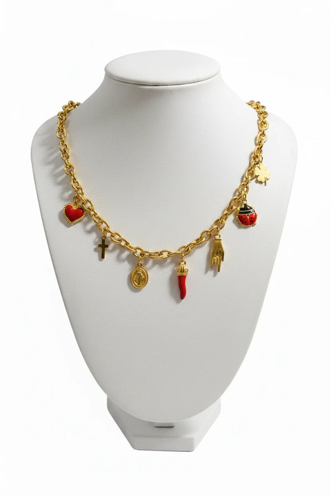 Collana con Charms porta fortuna in acciaio colore oro