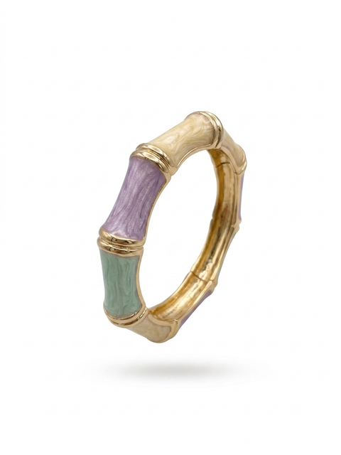 Bracciale Bangle Rigido Dorato con tonalità lilla con Smalto Effetto Marmorizzato