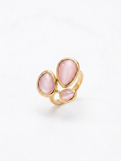Anello tris pietre rosa in acciaio