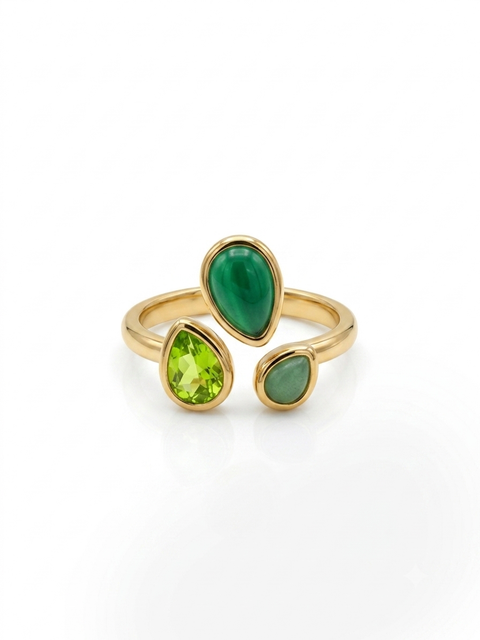 Anello tris pietre verdi in acciaio