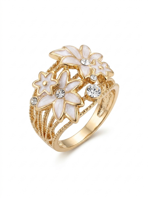 Anello fiori in acciaio gold