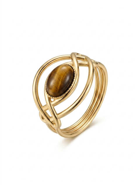 Anello Multi-Filo Intrecciato con Occhio di Tigre