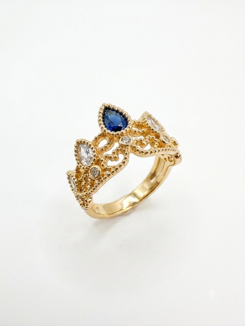 Anello corona con dettagli blu regolabile in acciaio