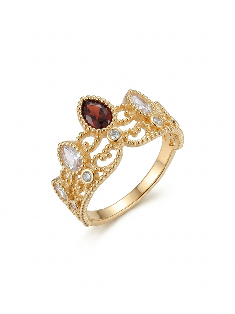 Anello corona regolabile con pietra marrone un acciaio