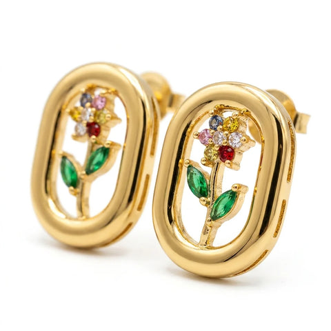 Orecchini FIORE TRICOLORE GOLD IN ACCIAIO