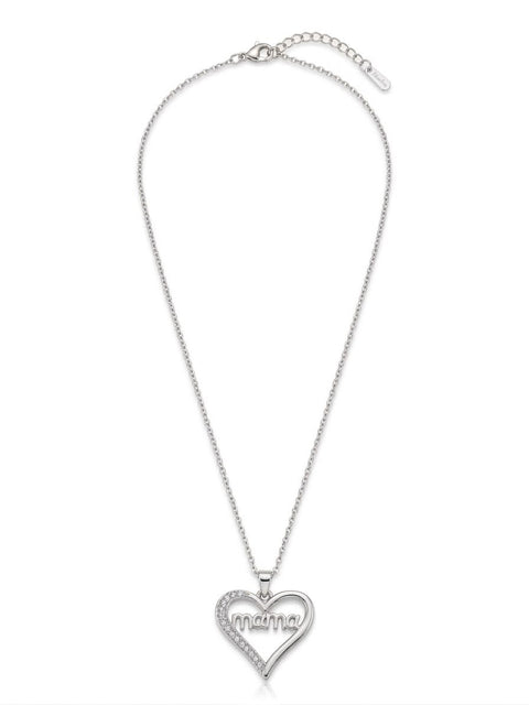 COLLANA CON CHARMS A CUORE CON LA SCRITTA MAMA IN ACCIAIO