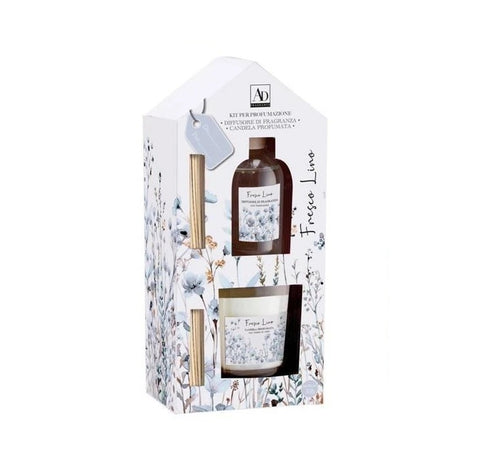 KIT PROFUMAZIONE - DIFFUSORE + CANDELA FRESCO LINO