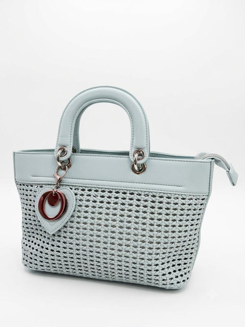 BORSA INTRECCIATA CON CHARM CUORE AZZURRO +BORSELLO+TRACOLLA