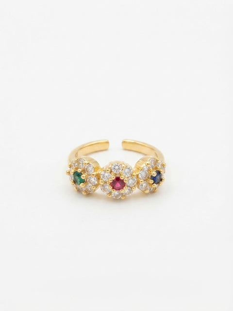 ANELLO TRIS FIORI VERDE/ROSSO/BLU GOLD