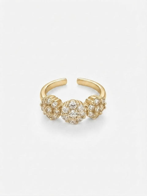 ANELLO TRIS FIORI STRASS GOLD