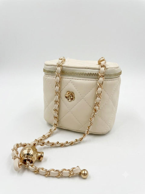 BORSA MINI TRAPUNTATA CON TRACOLLA BEIGE