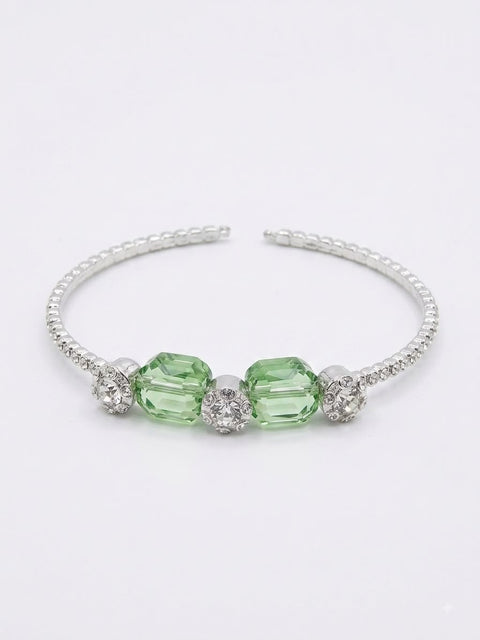 BRACCIALE A MOLLA STRASS E PIETRA QUADRATA VERDE/SILVER