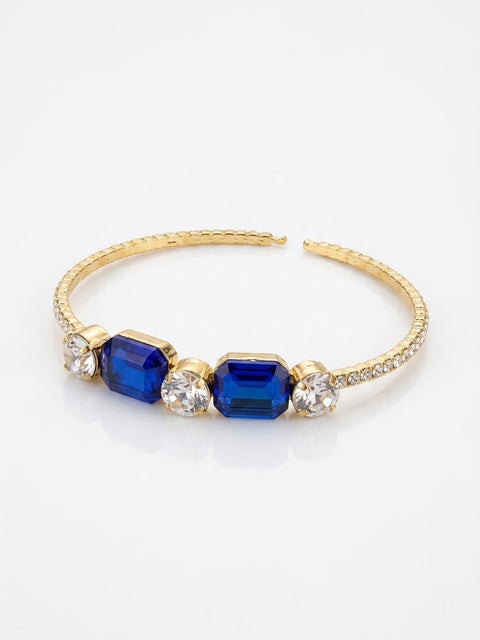 BRACCIALE A MOLLA STRASS E PIETRA QUADRATA BLU/GOLD