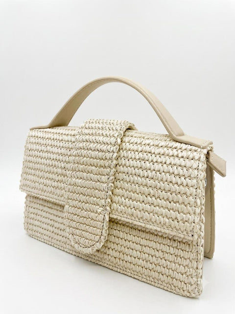 BORSA A MANO IN PAGLIA CON MANICO RIGIDO+TRACOLLA BEIGE