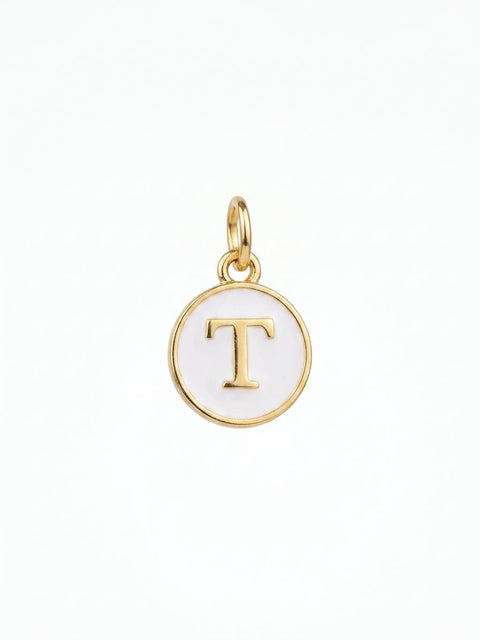 CHARM MINI ROTONDO LETTERA T BIANCO/GOLD