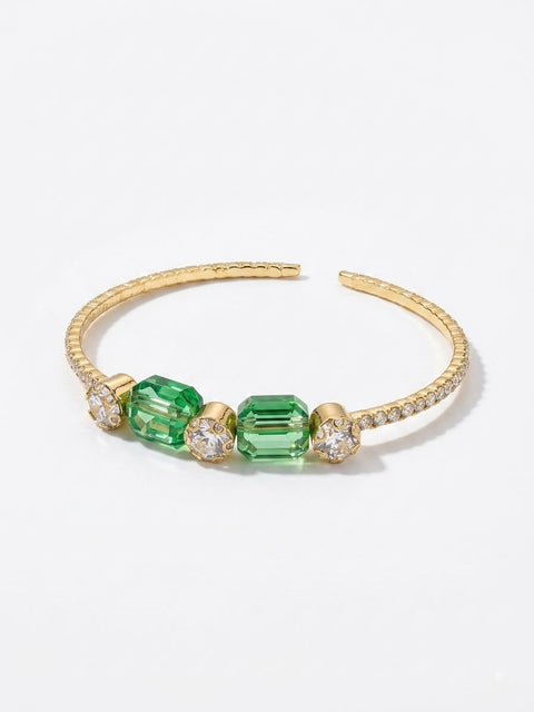 BRACCIALE A MOLLA STRASS E PIETRA QUADRATA VERDE/GOLD