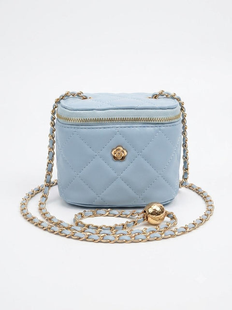 BORSA MINI TRAPUNTATA CON TRACOLLA AZZURRA
