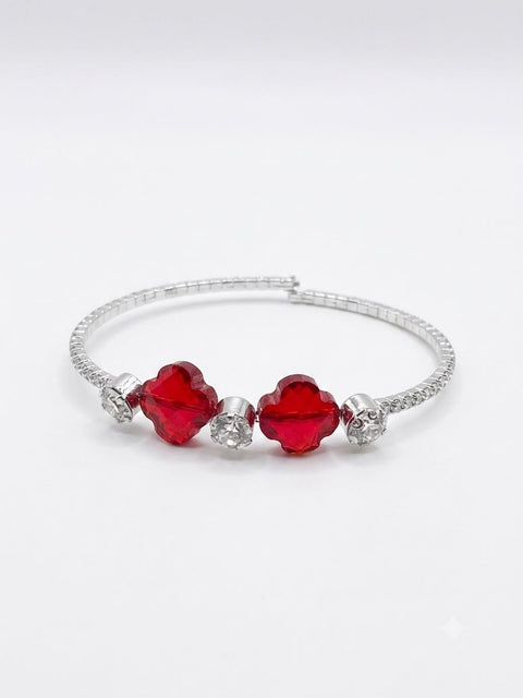 BRACCIALE A MOLLA STRASS E PIETRA FIORE ROSSA/SILVER