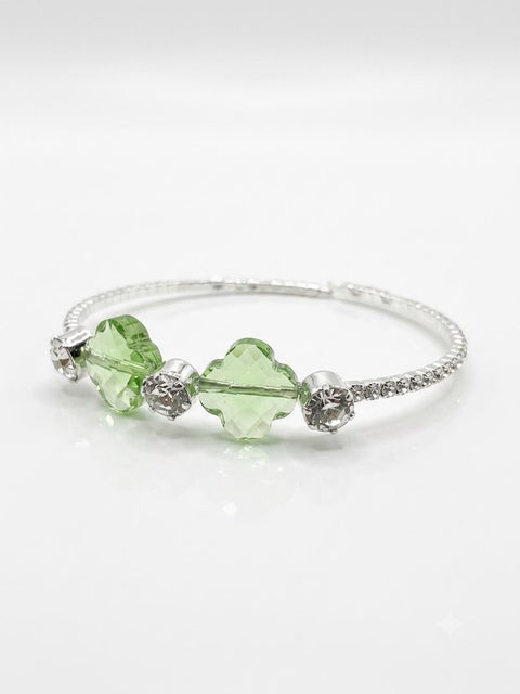 BRACCIALE A MOLLA STRASS E PIETRA FIORE VERDE/SILVER