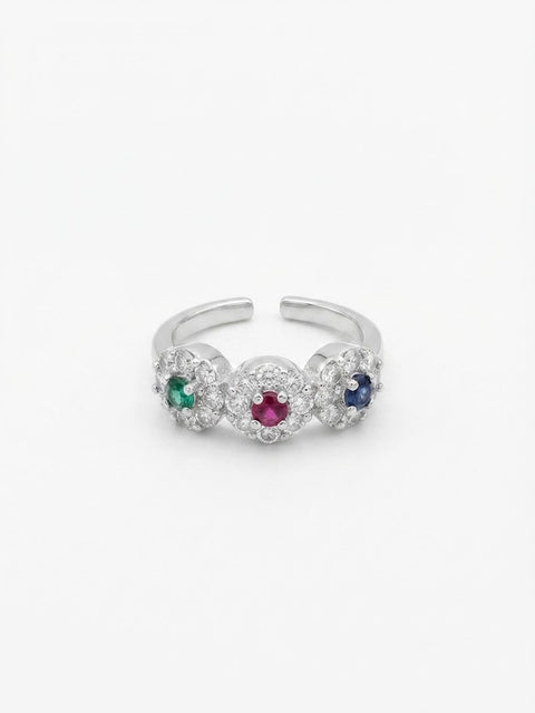 ANELLO TRIS FIORI STRASS VERDE/ROSSO/BLU