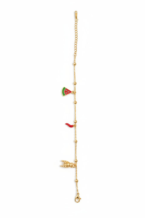 Bracciale con charm anguria e portafortuna colore oro