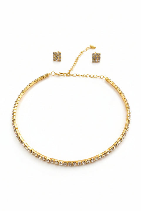 Completo collana+orecchini in strass colore oro