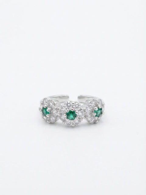 ANELLO TRIS FIORI STRASS VERDE E SILVER