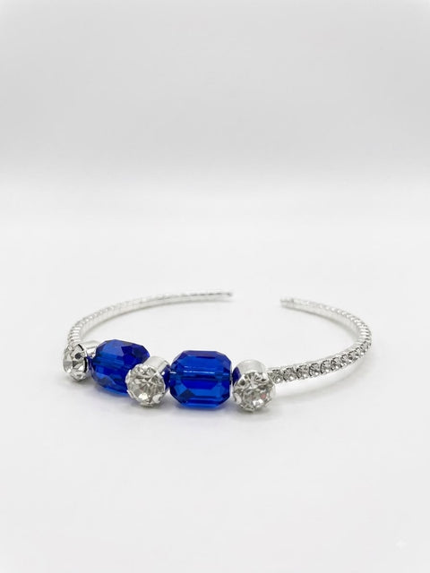 BRACCIALE A MOLLA STRASS E PIETRA QUADRATA BLU/SILVER