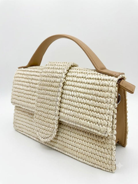 BORSA A MANO IN PAGLIA CON MANICO RIGIDO+TRACOLLA APRICOT