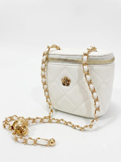 BORSA MINI TRAPUNTATA CON TRACOLLA BIANCA